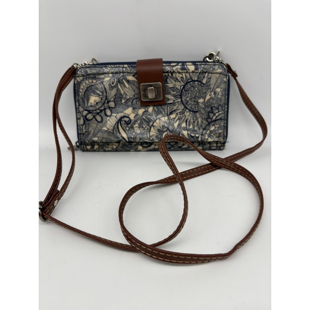 Sakroots Crossbody Wallet‎ Women Small Navy Floral Mandala Art Coated Canvas